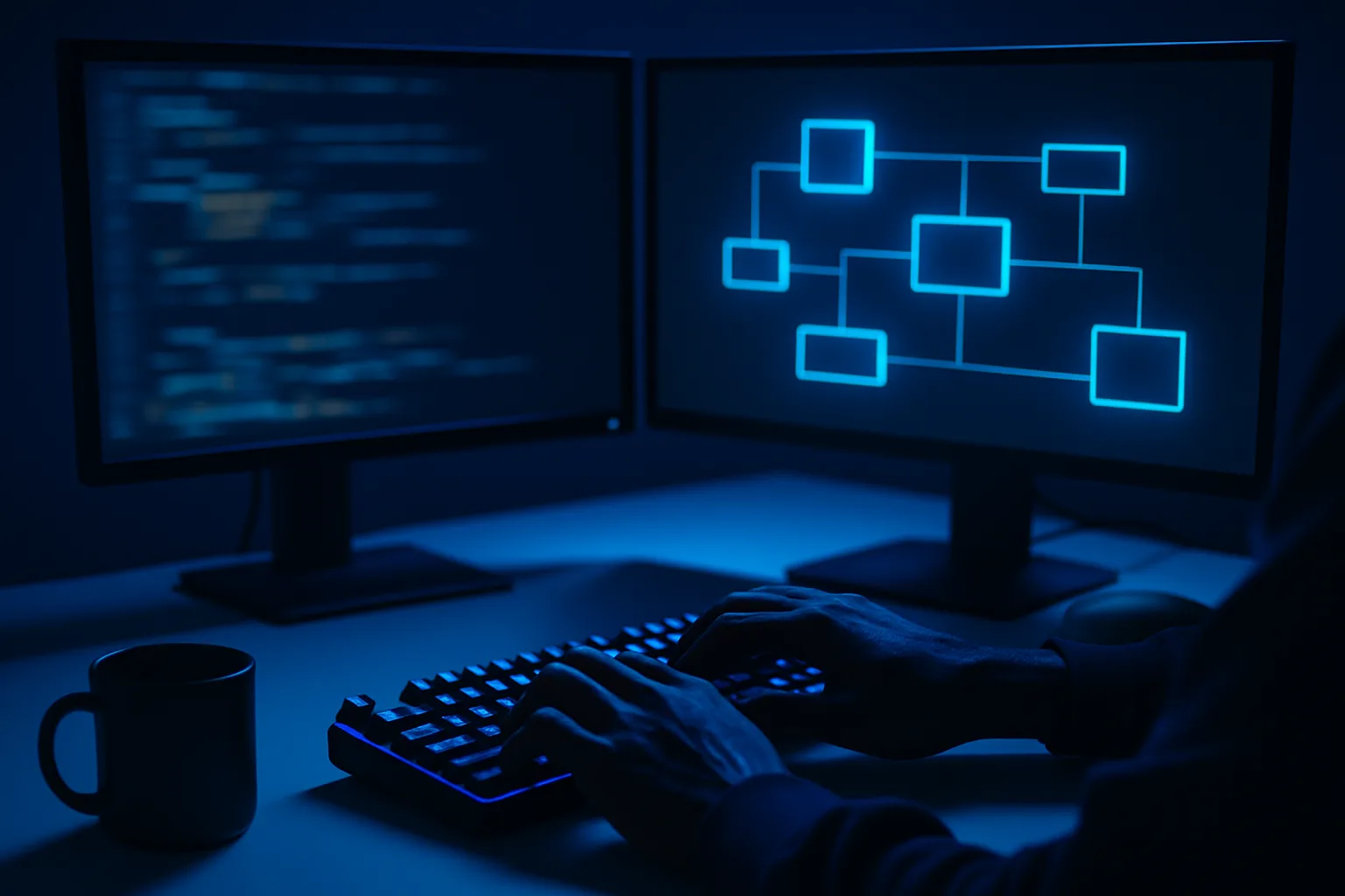 Code et schéma d'architecture sur deux écrans